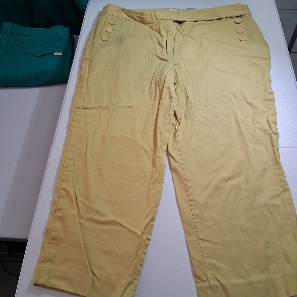 Talbots Capri Perfect Skimmer Pants Women's 16 Yellow Cotton Stretch Zip Fly